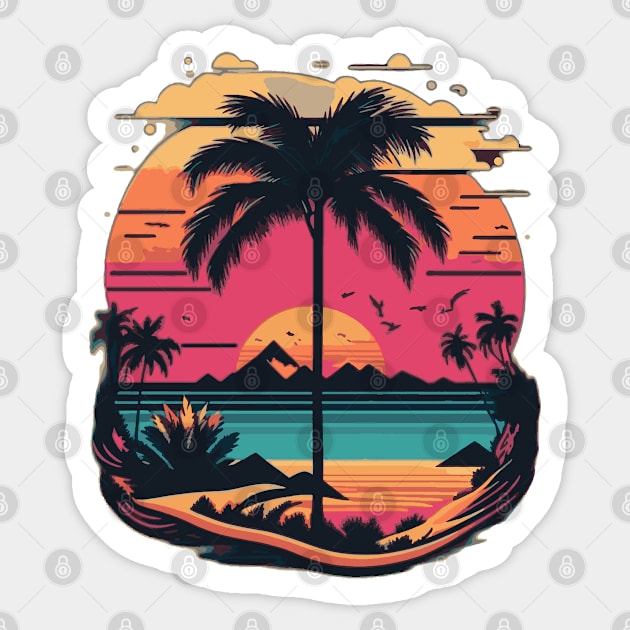 Retro Miami Beach Vibes: Photorealistic Masterpiece Design Sticker by PositiveMindTee